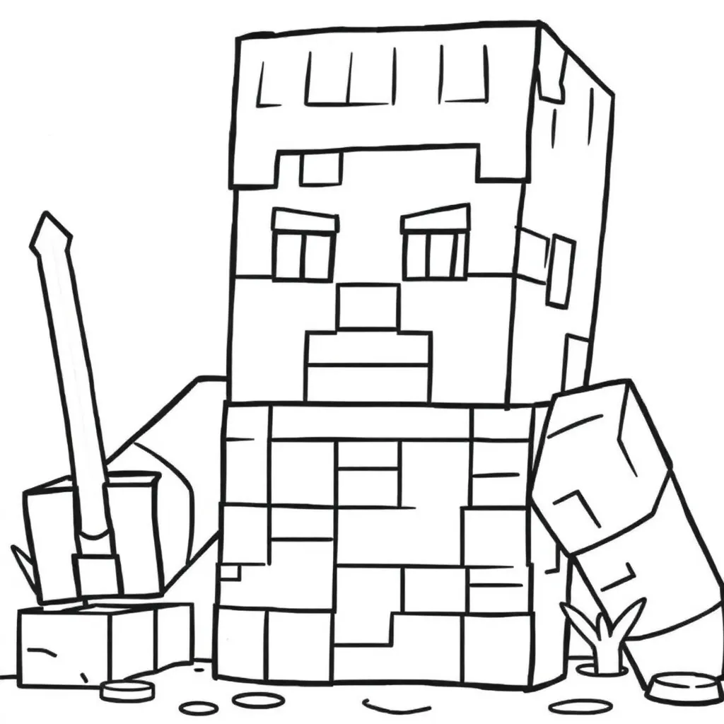 Plantilla de Coloreado Gratis de Minecraft Steve con Bloques - ¡Aventura Creativa!