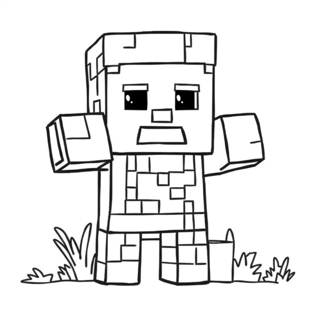 Plantilla de Coloreado Gratis de Minecraft Steve con Bloques - ¡Aventura Creativa!