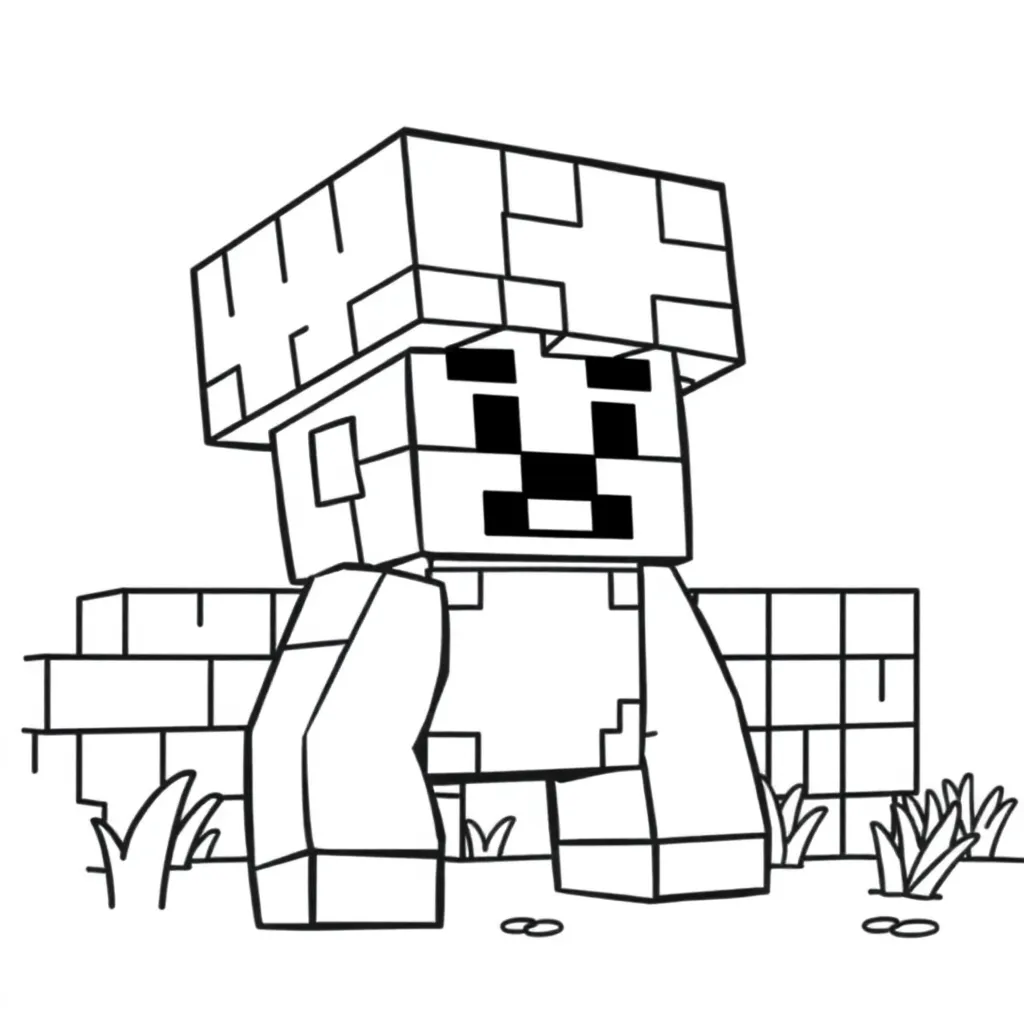 Plantilla de Coloreado Gratis de Minecraft Steve con Bloques - ¡Aventura Creativa!