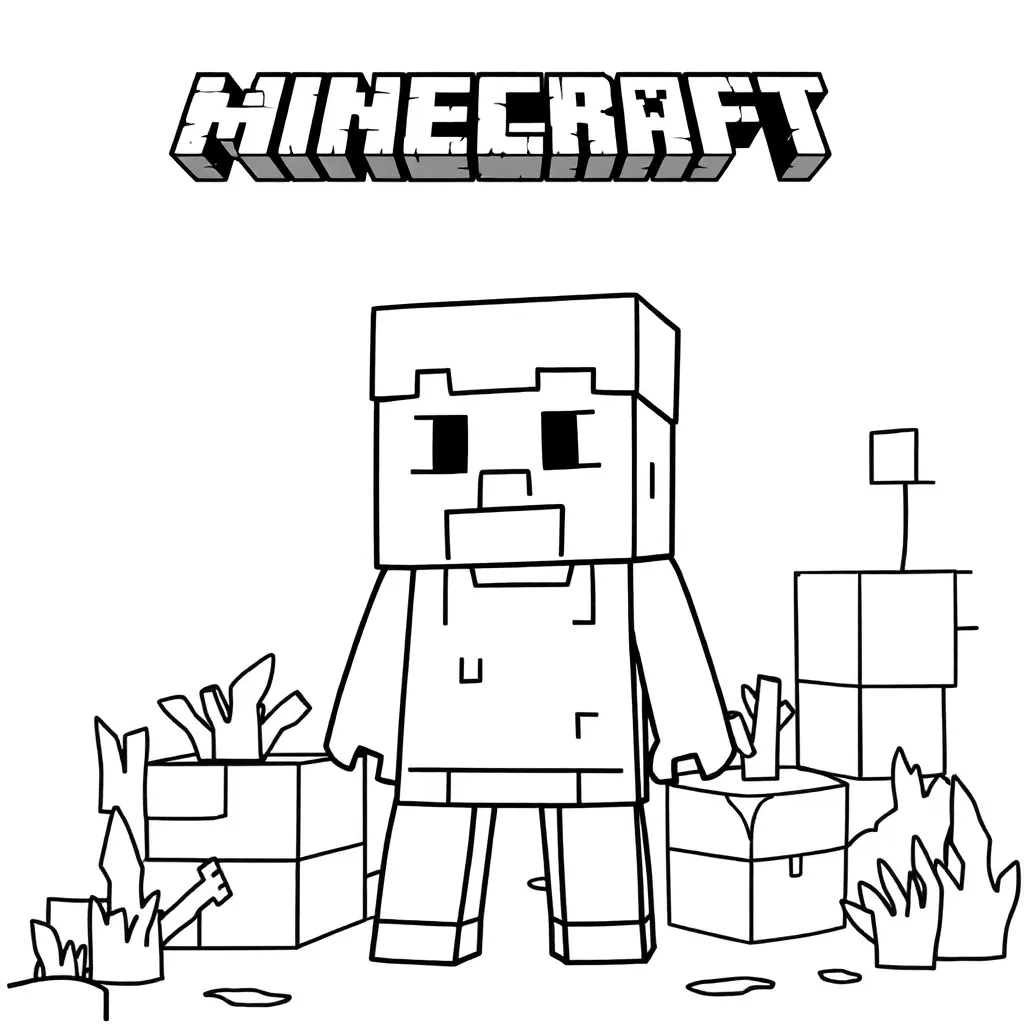 Plantilla de Coloreado Gratis de Minecraft Steve con Bloques - ¡Aventura Creativa!