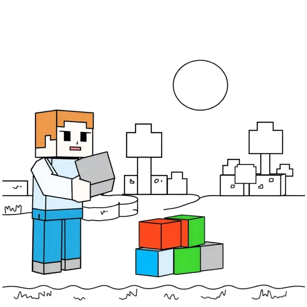 Minecraft, Steve, bloques, creativo, aventura,  coloreado para niños