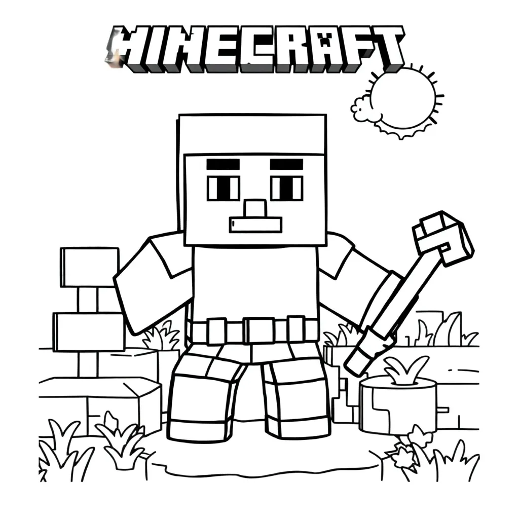 Plantilla de Coloreado Gratis de Minecraft Steve con Bloques - ¡Aventura Creativa!