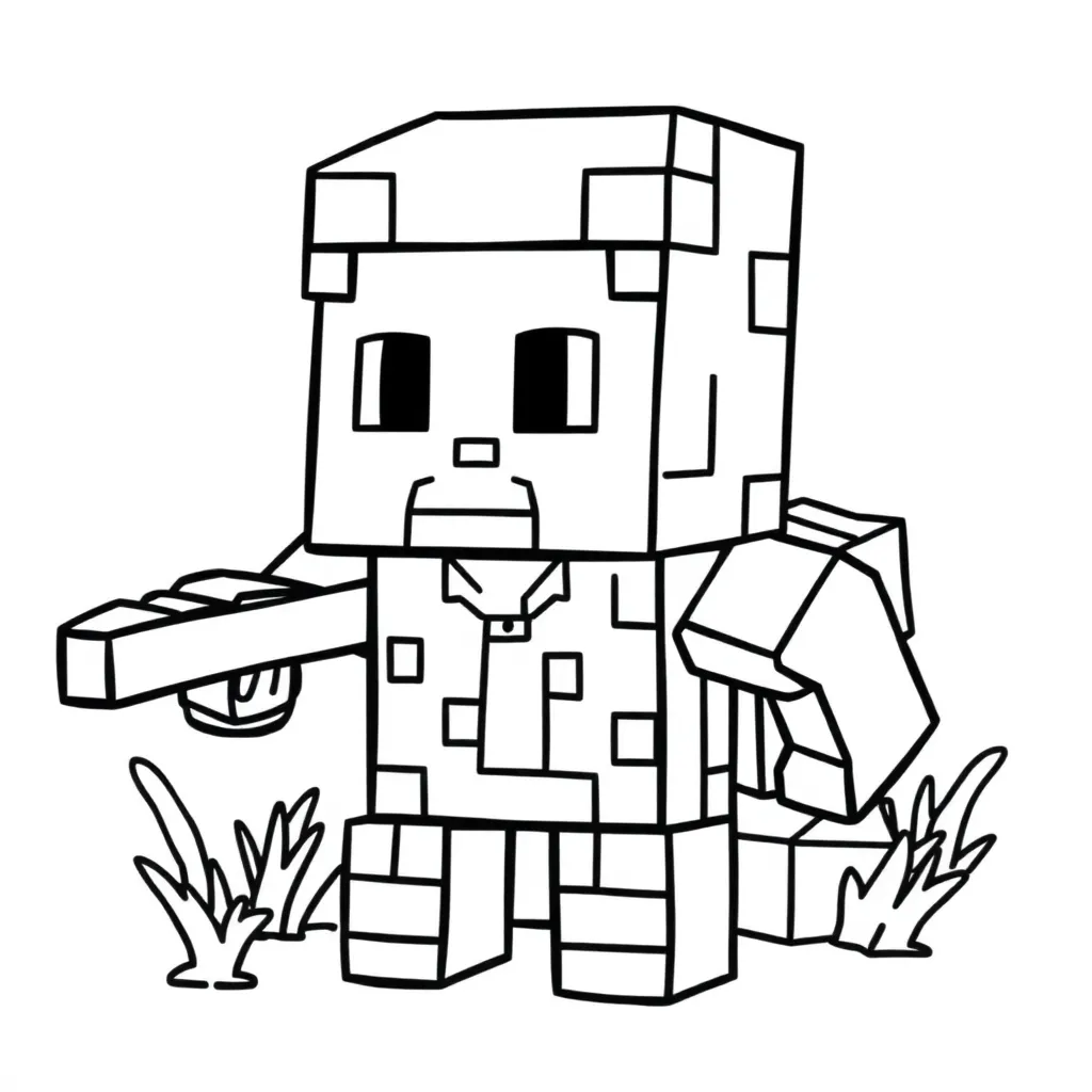 Plantilla de Coloreado Gratis de Minecraft Steve con Bloques - ¡Aventura Creativa!
