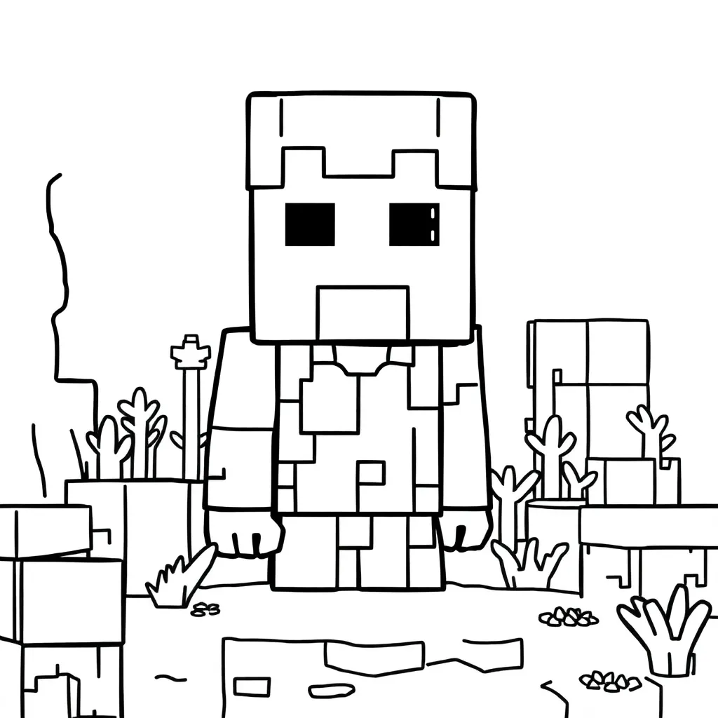 Plantilla de Coloreado Gratis de Minecraft Steve con Bloques - ¡Aventura Creativa!