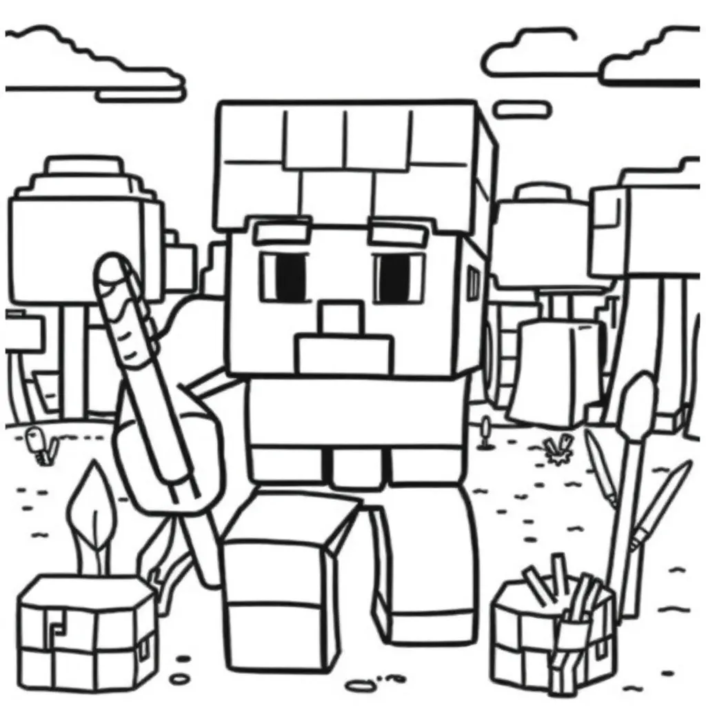 Plantilla de Coloreado Gratis de Minecraft Steve con Bloques - ¡Aventura Creativa!