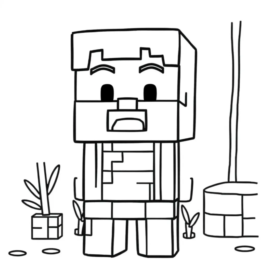 Plantilla de Coloreado Gratis de Minecraft Steve con Bloques - ¡Aventura Creativa!
