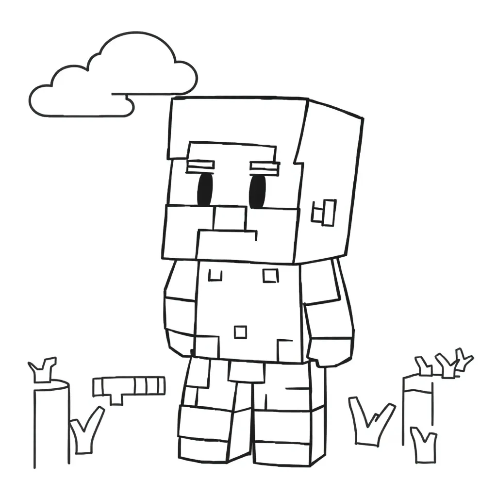 Minecraft Steve Blokken Creatief Avontuur coloring page for children