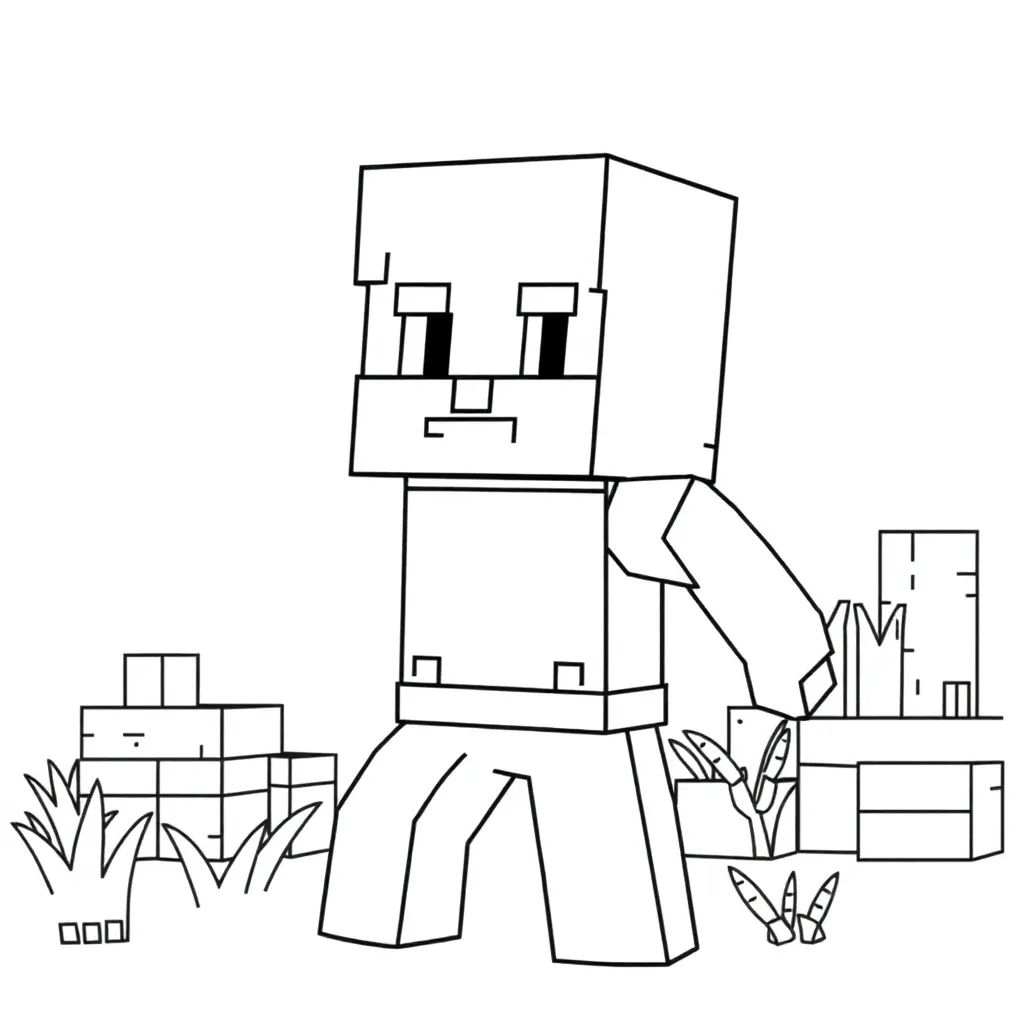 Plantilla de Coloreado Gratis de Minecraft Steve con Bloques - ¡Aventura Creativa!