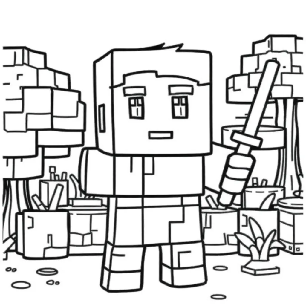 Plantilla de Coloreado Gratis de Minecraft Steve con Bloques - ¡Aventura Creativa!