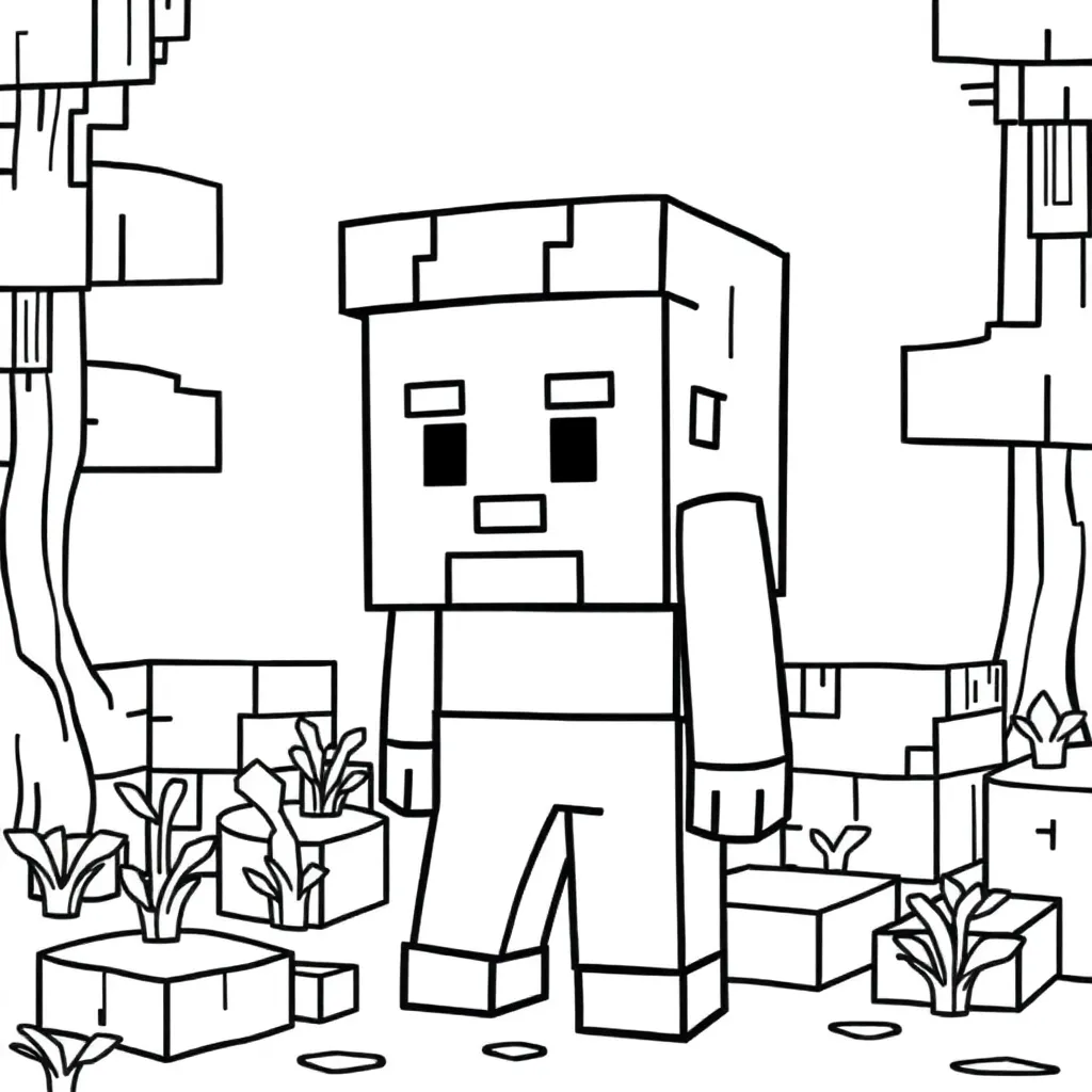 Plantilla de Coloreado Gratis de Minecraft Steve con Bloques - ¡Aventura Creativa!