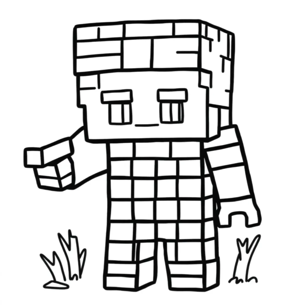 Plantilla de Coloreado Gratis de Minecraft Steve con Bloques - ¡Aventura Creativa!