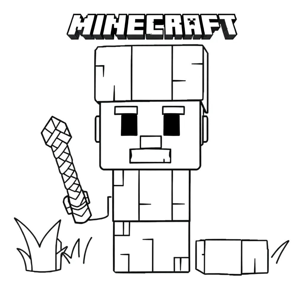 Plantilla de Coloreado Gratis de Minecraft Steve con Bloques - ¡Aventura Creativa!