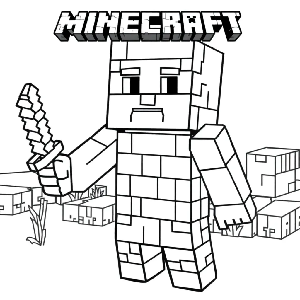 Plantilla de Coloreado Gratis de Minecraft Steve con Bloques - ¡Aventura Creativa!