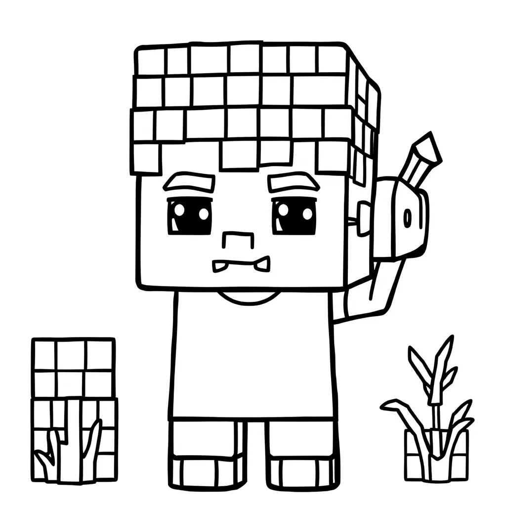Plantilla de Coloreado Gratis de Minecraft Steve con Bloques - ¡Aventura Creativa!