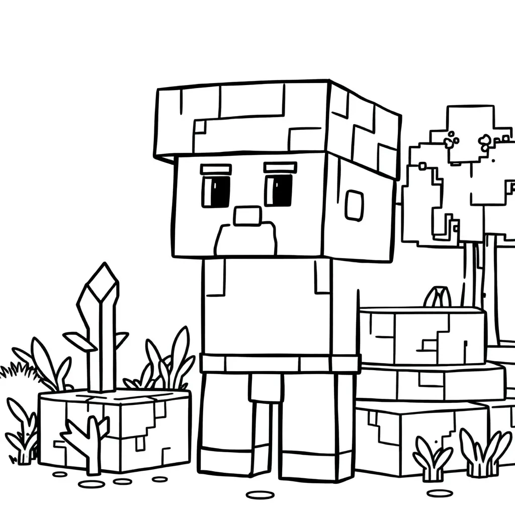 Plantilla de Coloreado Gratis Minecraft Steve Mundo de Bloques Creativo Aventura Plantilla de Coloreado