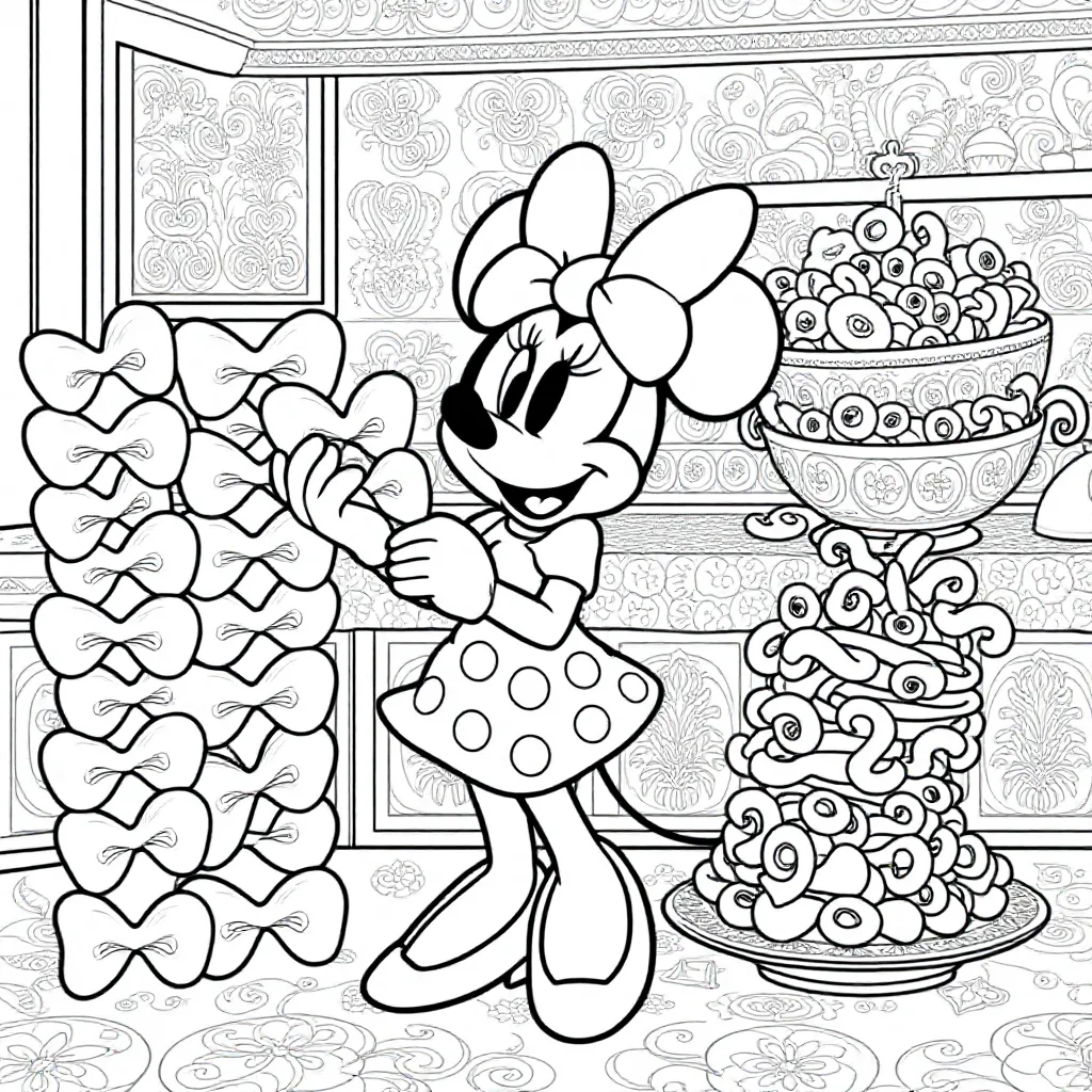 Mini Mouse Pasta coloring page for children