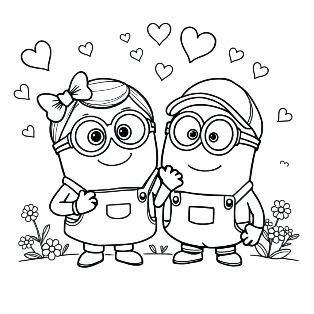 Minion Meisje En Minion Jongen Verliefd coloring page for children