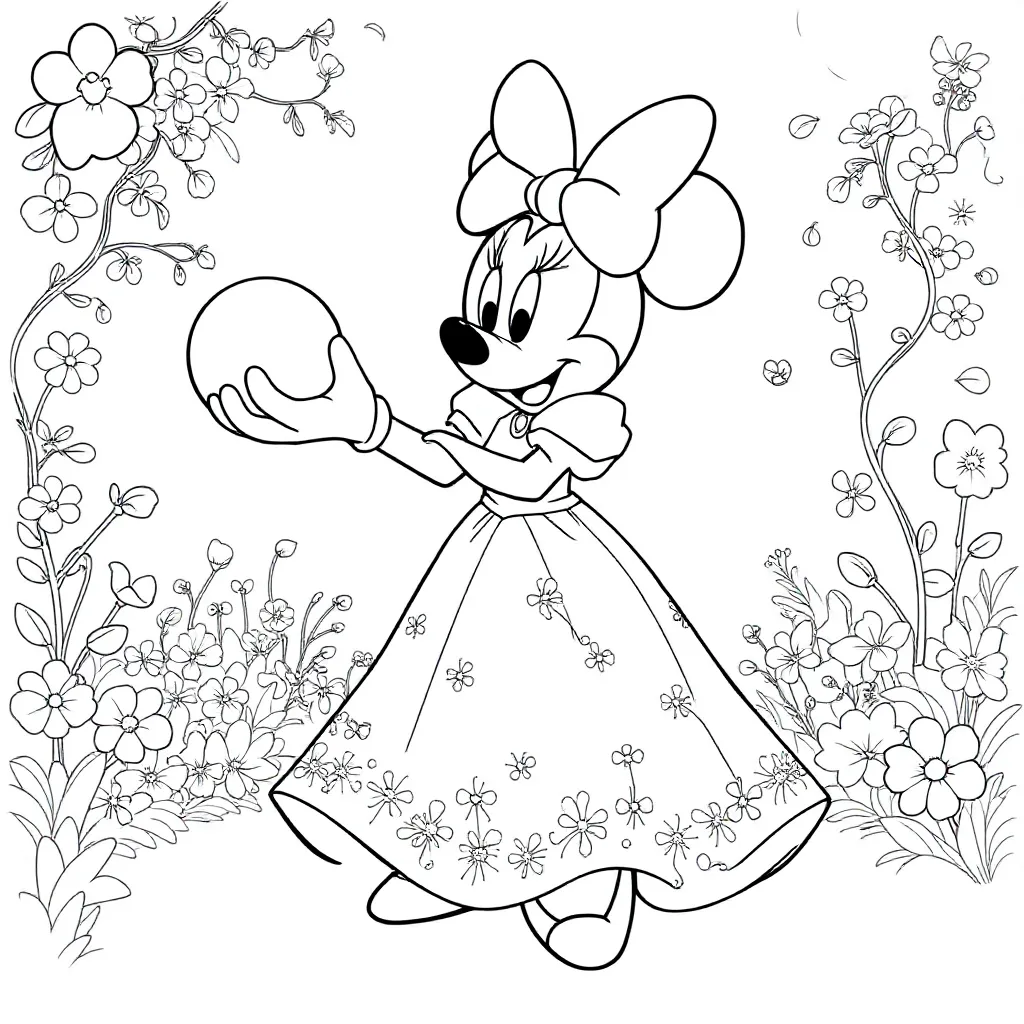 Minni Mouse Met Bal Spelen In Prinsessen Jurk coloring page for children