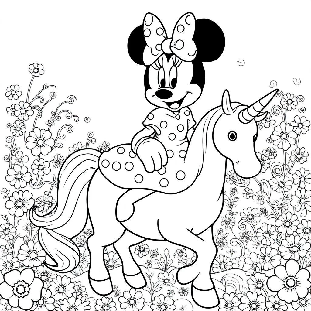 Minni Mouse Zitten Op Unicorn Paard coloring page for children