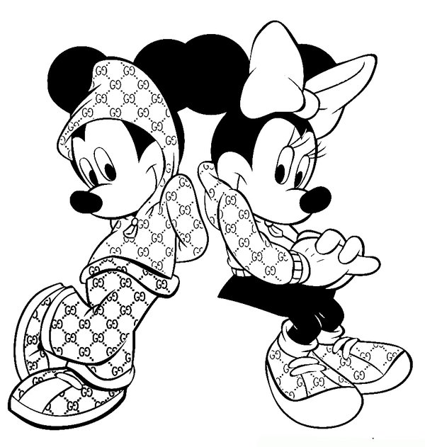 Minnie Mouse Und Mickey In Designer Kleidung coloring page for children