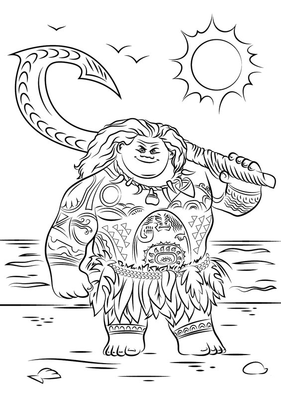 Moana Maui Am Strand coloring page for children