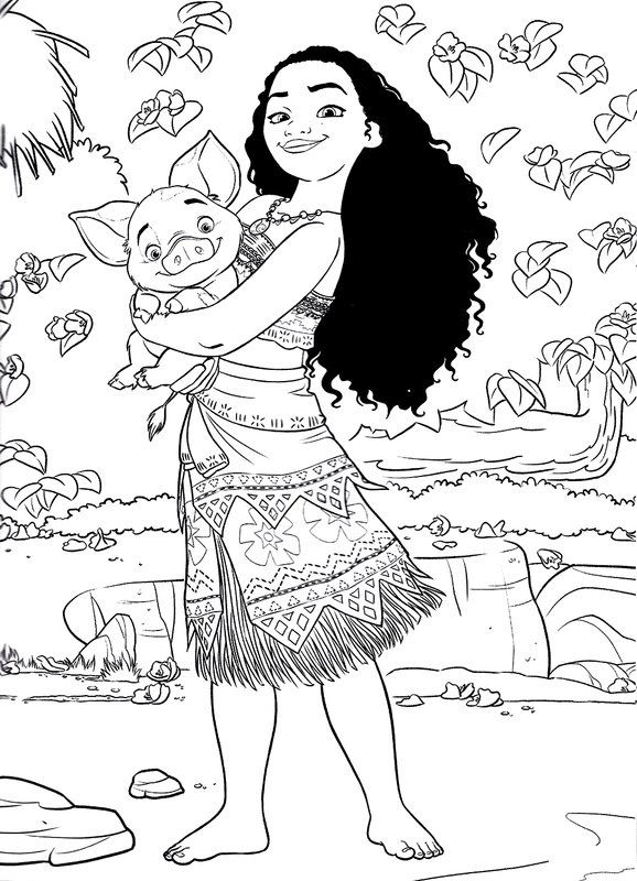 Moana Sosteniendo Pua coloring page for children