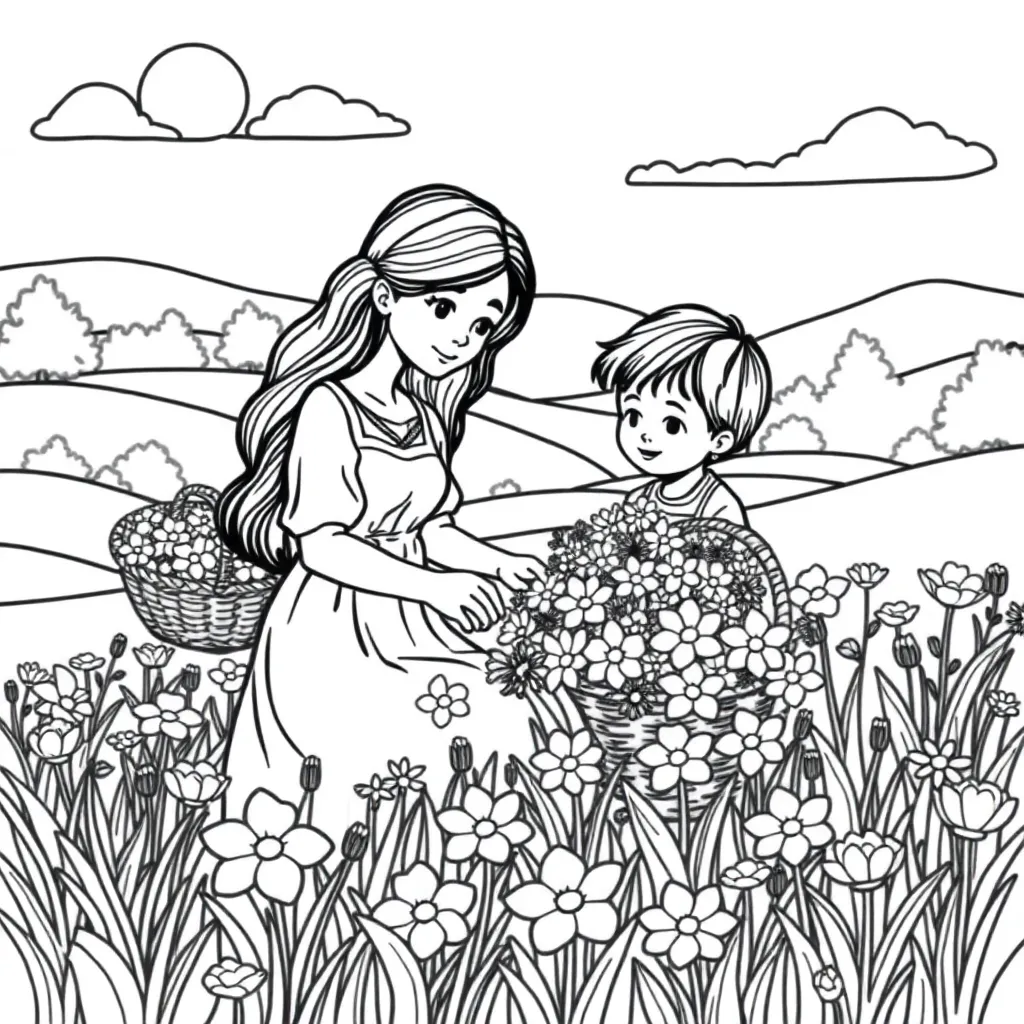 Moederdag Cadeau Liefde Creatief Gezin coloring page for children