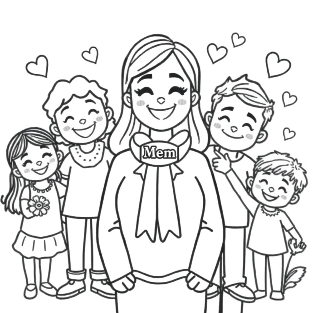 Moederdag Gezin Liefde Hart Bloem coloring page for children