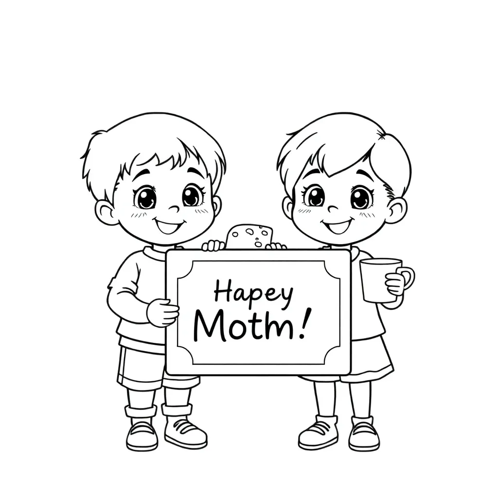 Moederdag Ontbijt Kinderen Gezin Waardering coloring page for children