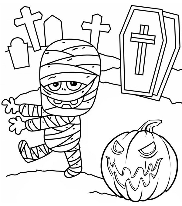 Momia Y Calabaza De Halloween coloring page for children