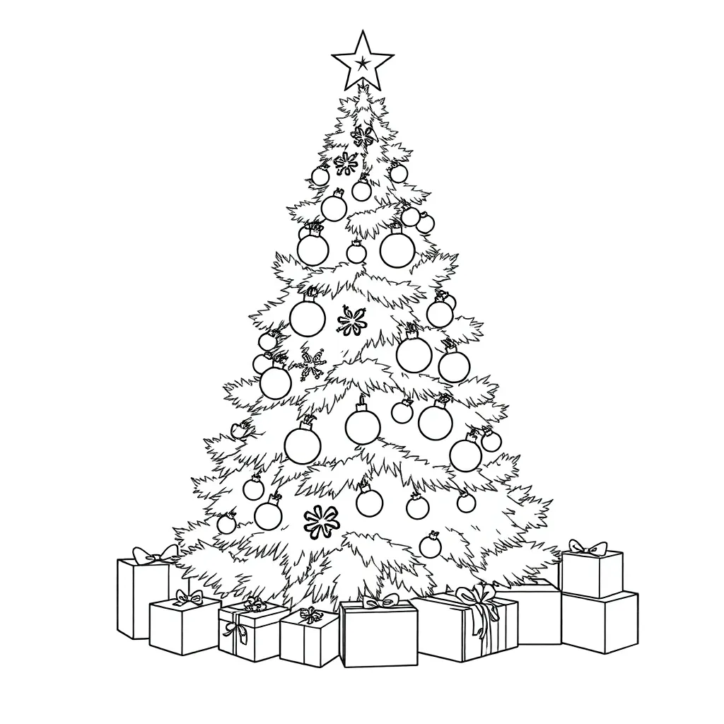 Mooie Kerstboom Versierde Boom Feestdagen Kerst Seizoenen coloring page for children