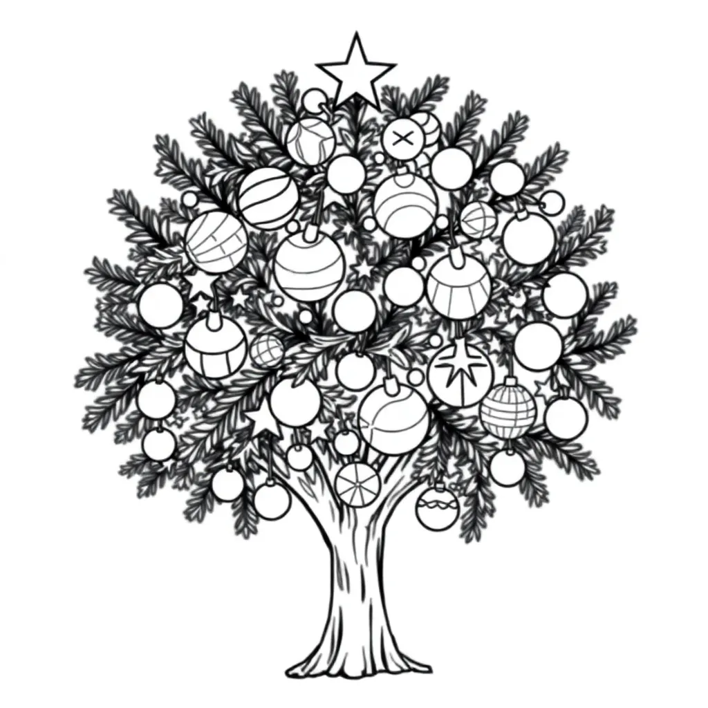 Mooie Versierde Kerstboom Feestdagen Kerst Seizoenen coloring page for children