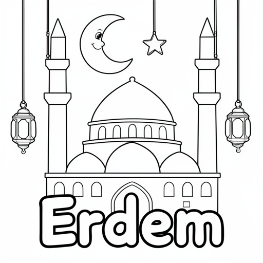 Moskee gezellig sfeer Ramadan kleurplaat voor kinderen