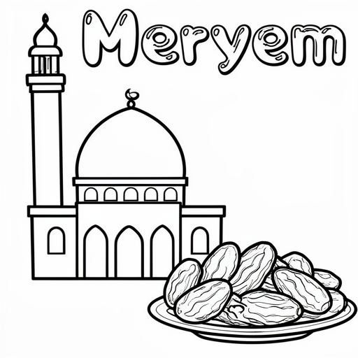 Moskee Ramadan dadels kleurplaat voor kinderen