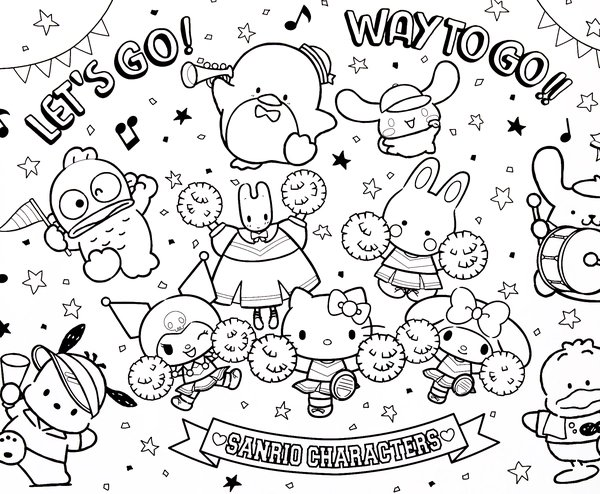 Muchos Personajes De Sanrio De Fiesta coloring page for children