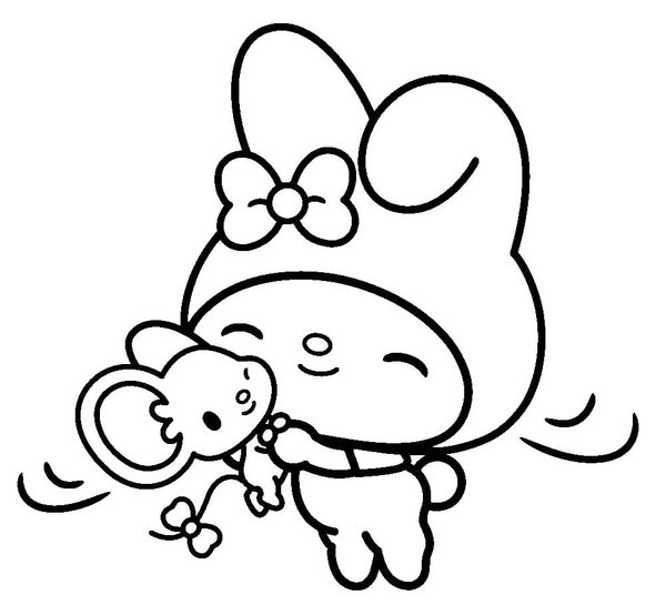 My Melody Acurrucada Con Mouse coloring page for children