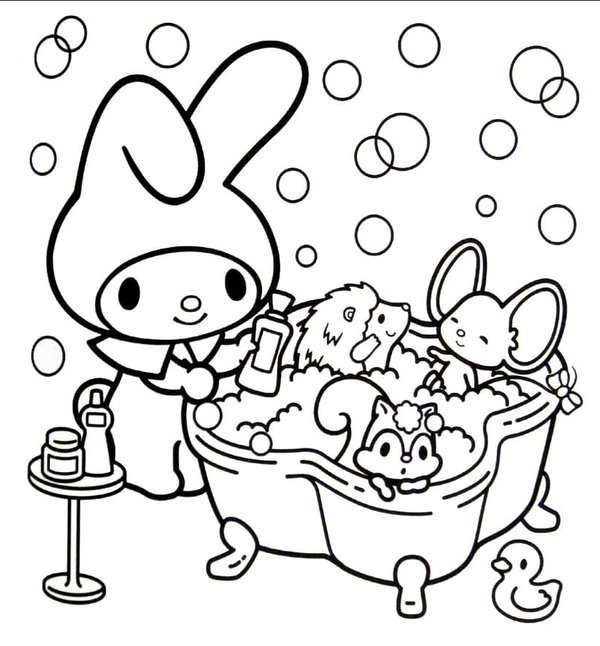 My Melody Bano Y Burbujas coloring page for children