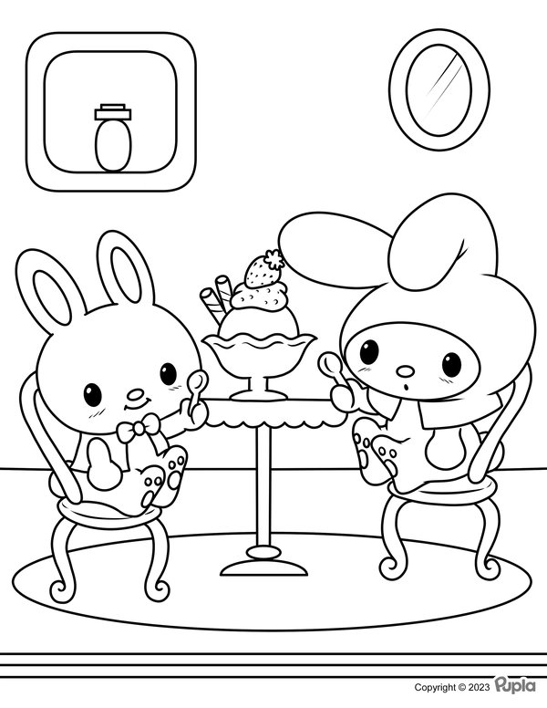 My Melody Eating Ice Cream With Rhythm coloring page for children