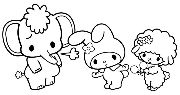 My Melody Elephant Sheep coloring page for children