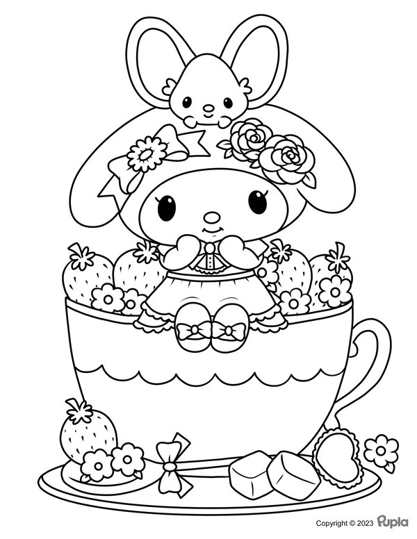 My Melody In A Cup With Strawberries coloring page for children