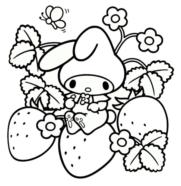 My Melody Strawberry Plant coloring page for children