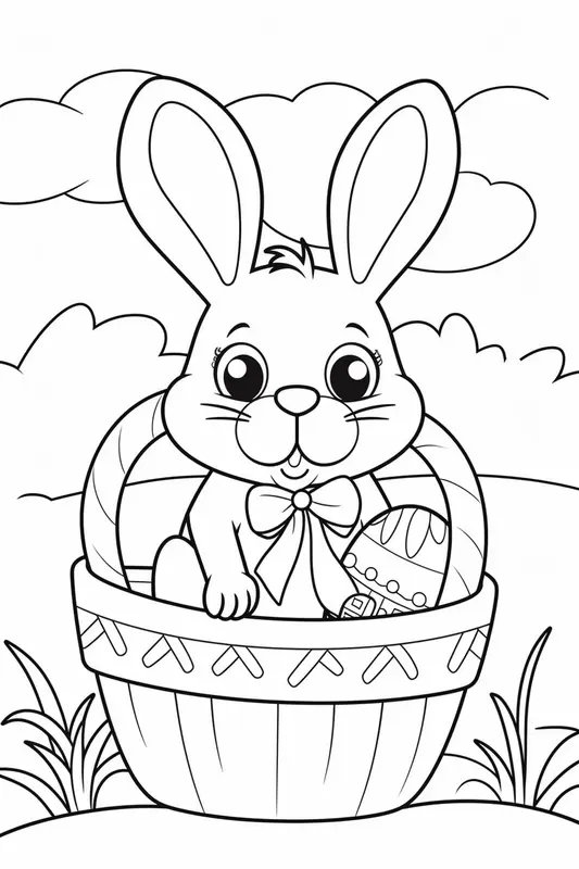 Niedlicher Osterhase im Korb coloring page for children