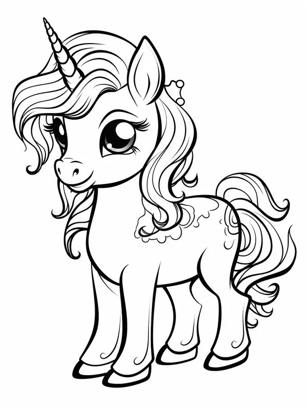 Niedliches Einhorn mit schönen Augen coloring page for children