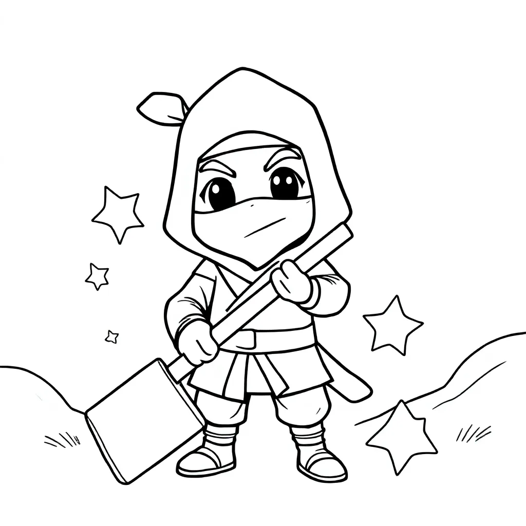 ninjage mit hammer kleurplaat voor kinderen