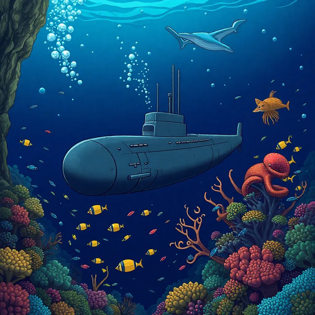 Nuclear Submarine In Attack coloring page for children