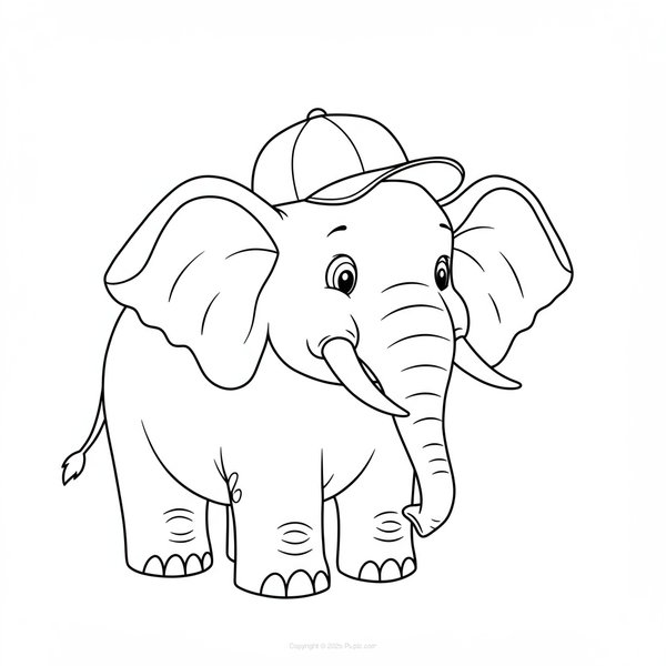 Olifant met pet coloring page for children