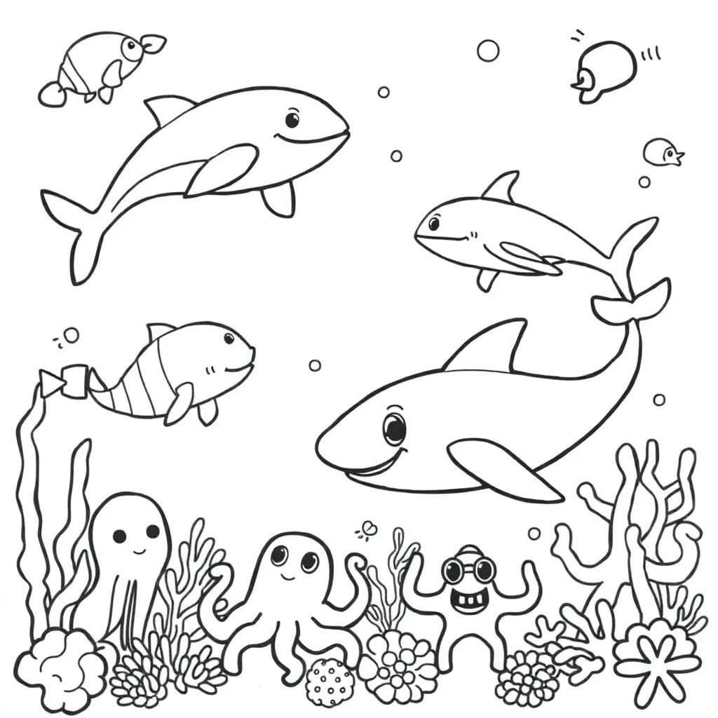 Onderwater Zeedieren Cartoon Educatief Creatief coloring page for children