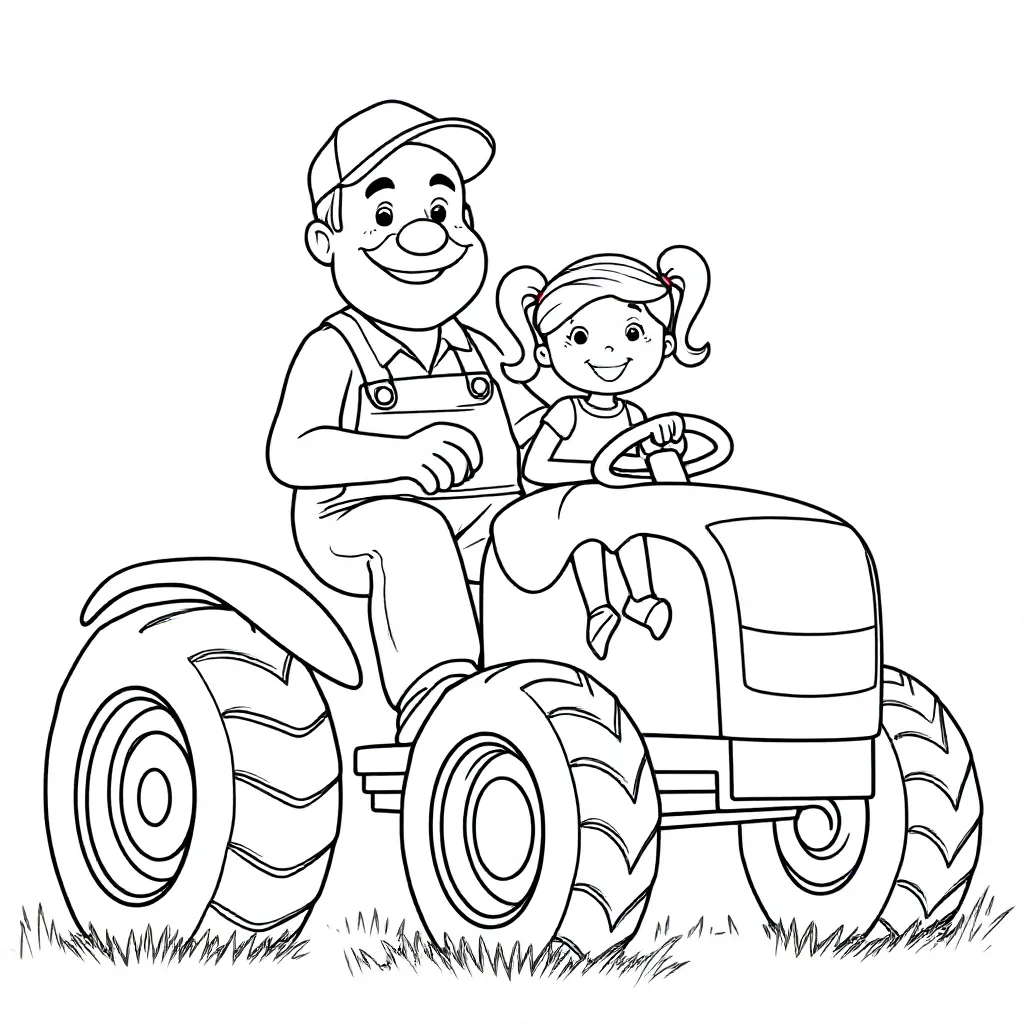 Opa En Kleindochter Op Een Trekker coloring page for children
