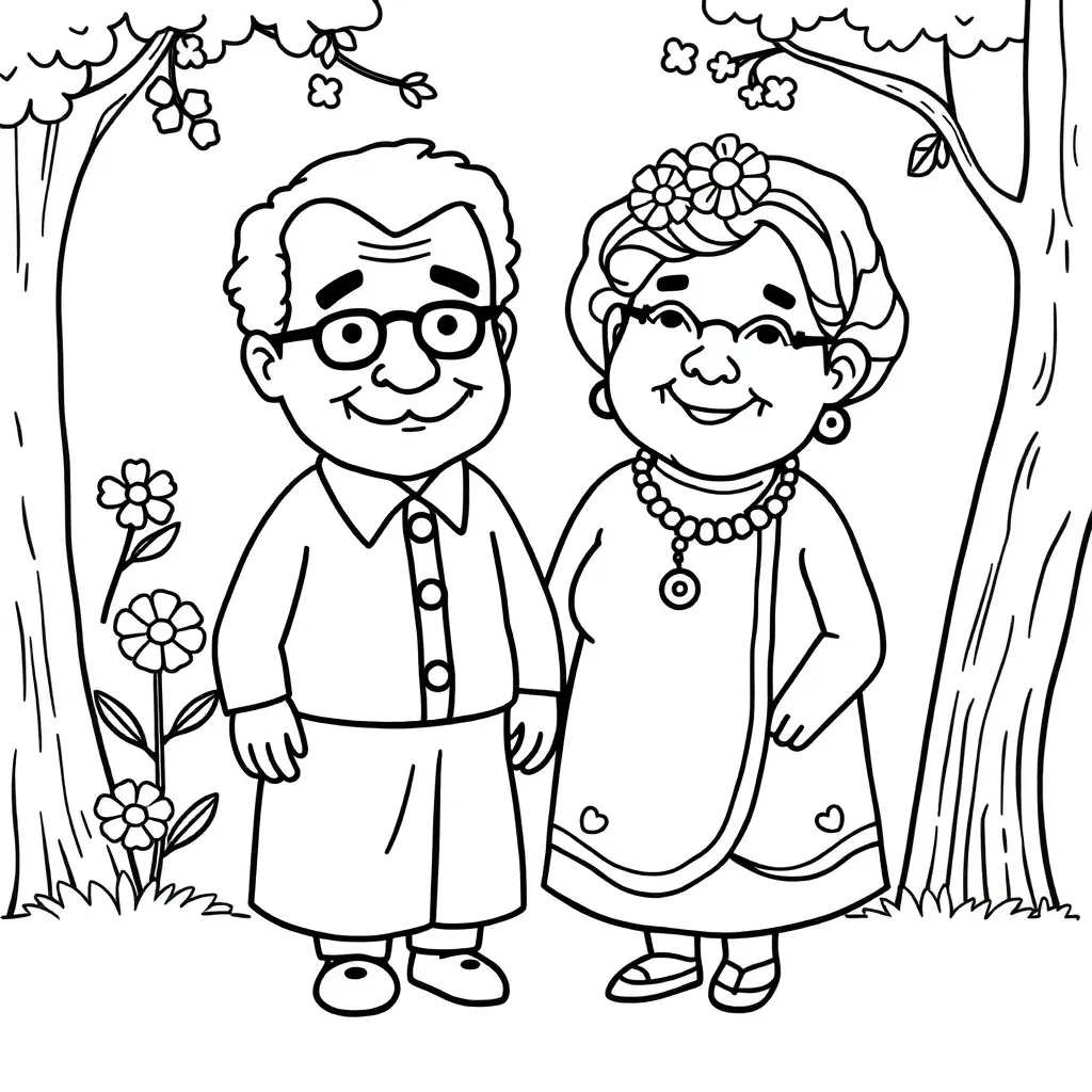 Opa Oma Familie Generaties Liefdevol coloring page for children