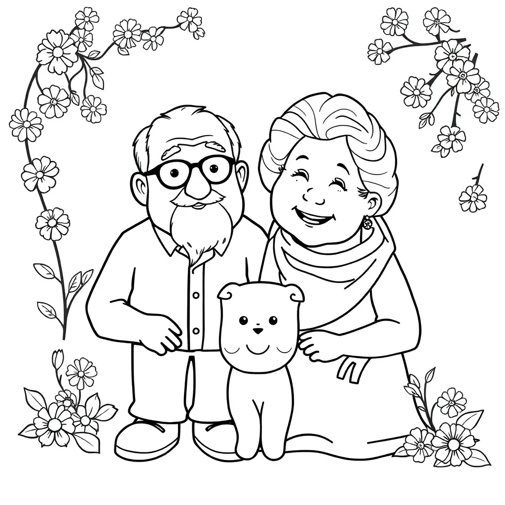 Opa Oma Familie Generaties Liefdevol coloring page for children